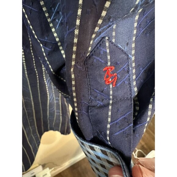 Robert Graham Flip Cuff Button Up Shirt Mens Size Medium Blue Stripe Work - Picture 8 of 11